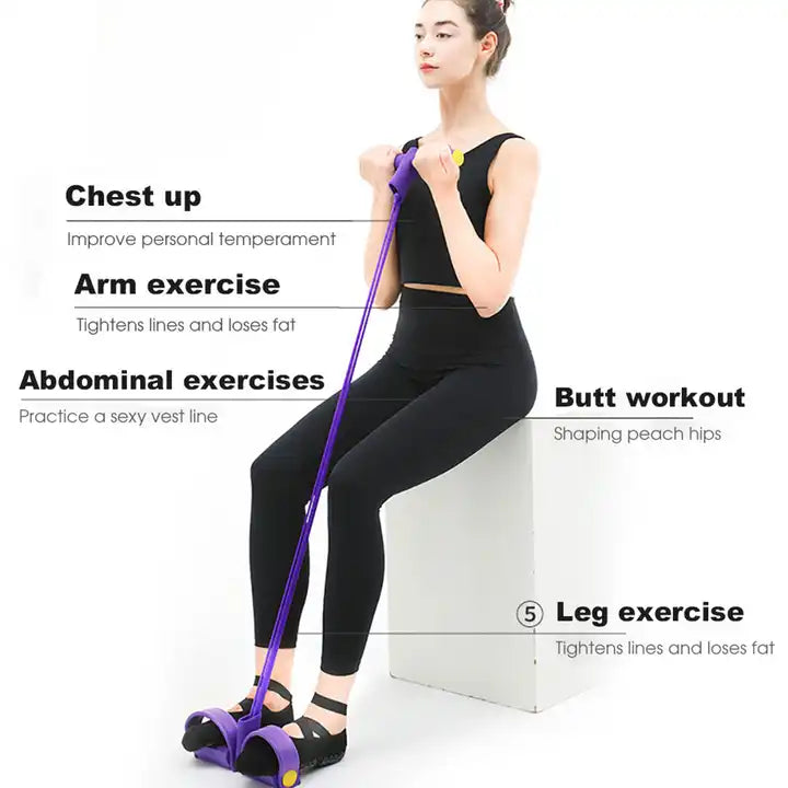 4 Tube Resistance Bands Sit-Up Pull Rope Reducer Sport Workout Fitness Equipment