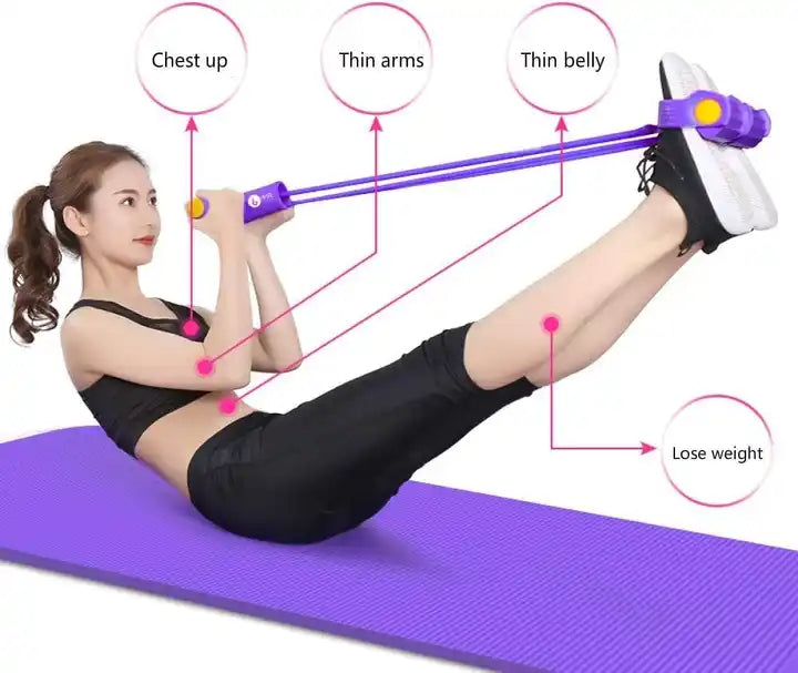 4 Tube Resistance Bands Sit-Up Pull Rope Reducer Sport Workout Fitness Equipment