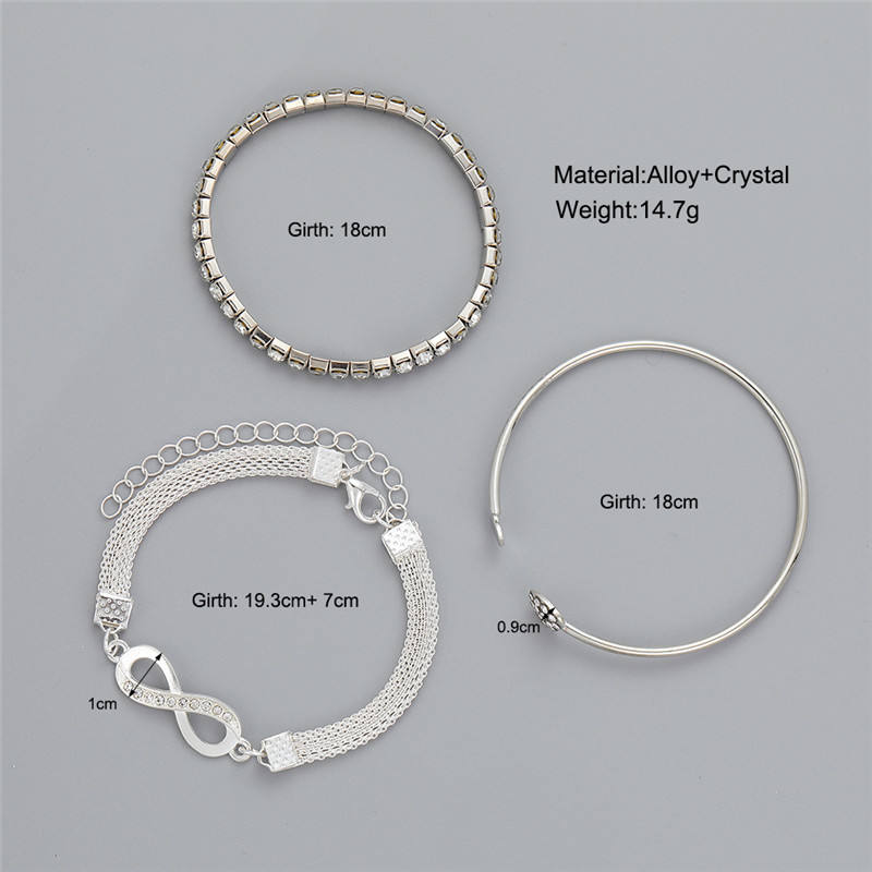 Women Metal Heart Cross Charm Bracelet Set 3pcs Bangle Bracelet Set Gift