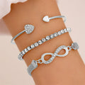Women Metal Heart Cross Charm Bracelet Set 3pcs Bangle Bracelet Set Gift