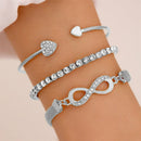 Women Metal Heart Cross Charm Bracelet Set 3pcs Bangle Bracelet Set Gift