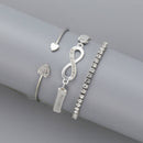 Women Metal Heart Cross Charm Bracelet Set 3pcs Bangle Bracelet Set Gift