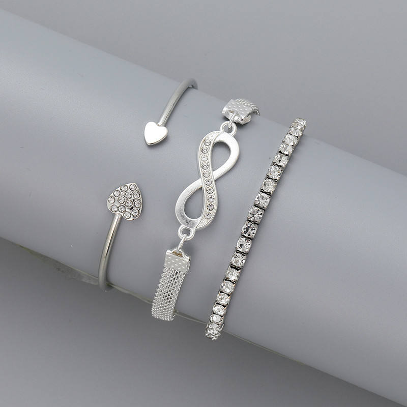 Women Metal Heart Cross Charm Bracelet Set 3pcs Bangle Bracelet Set Gift