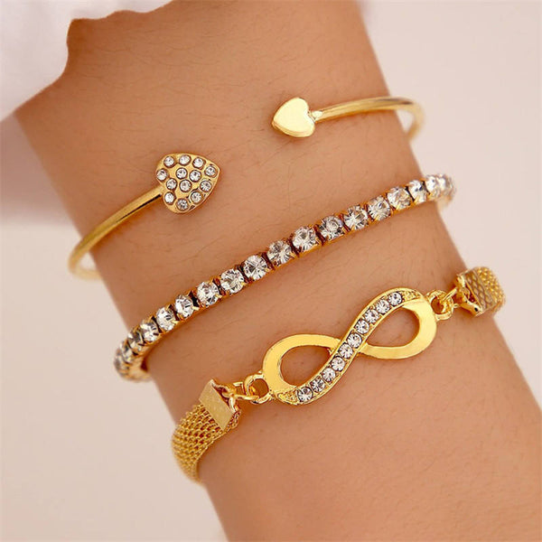 Women Metal Heart Cross Charm Bracelet Set 3pcs Bangle Bracelet Set Gift
