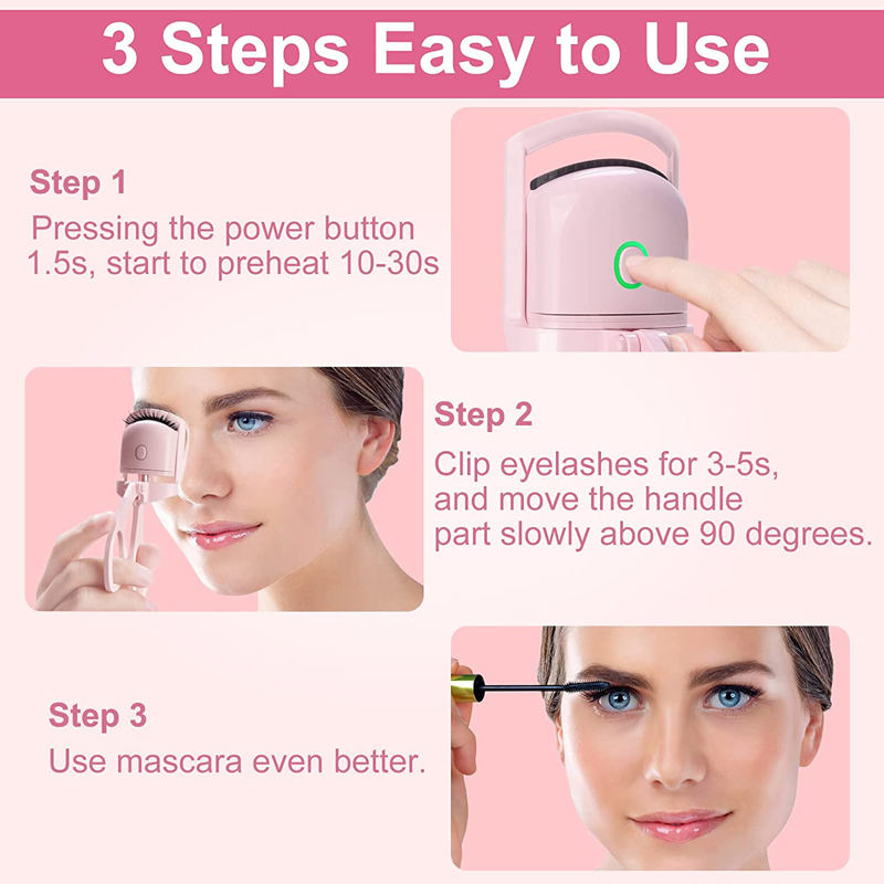 USB Electric Quick Heated Eyelash Heating Curling Clip Long Lasting Portable Eyelash Curler Tools