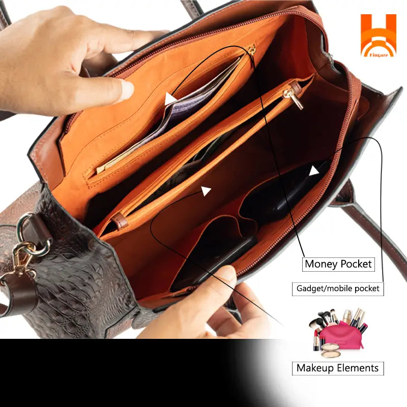 Hingare Crocodile Pattern Genuine Leather Luxury Women Handbags Bag