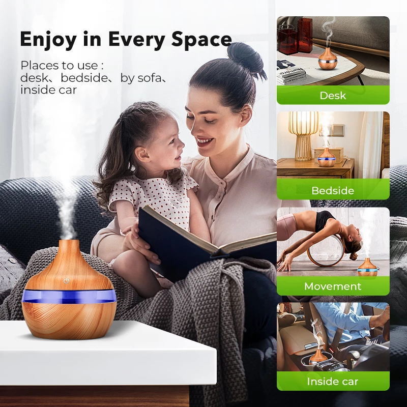 USB Air Humidifier Aroma Diffuser Mist Wood Grain Oil Aromatherapy 7 LED Light. GsmartBD Best Online Shop