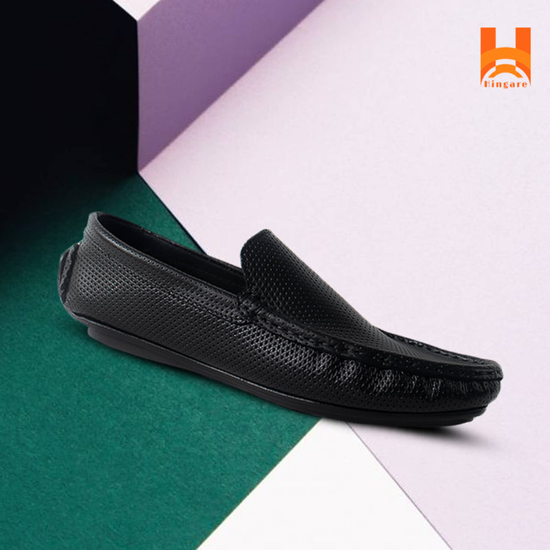 Hingare Genuine Leather Men's Shoes Textured Print Casual Slip On Loafers