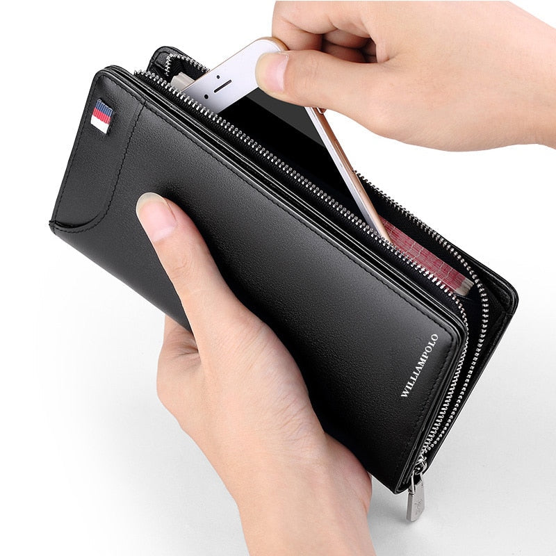 WILLIAMPOLO Men Wallets Genuine Cow Leather Long Clutch Zipper Wallets. GsmartBD Best Online Shop