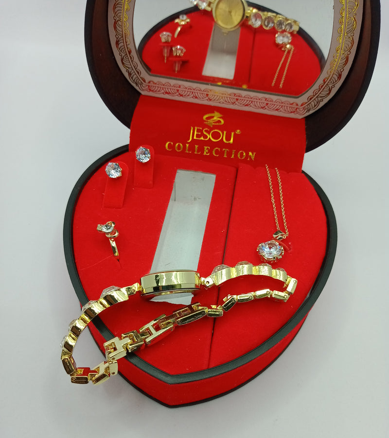 Women Bracelet Watch Set Crystal Design Necklace Earrings ring Female Jewelry Set Gift Box. GsmartBD Best Online Shop