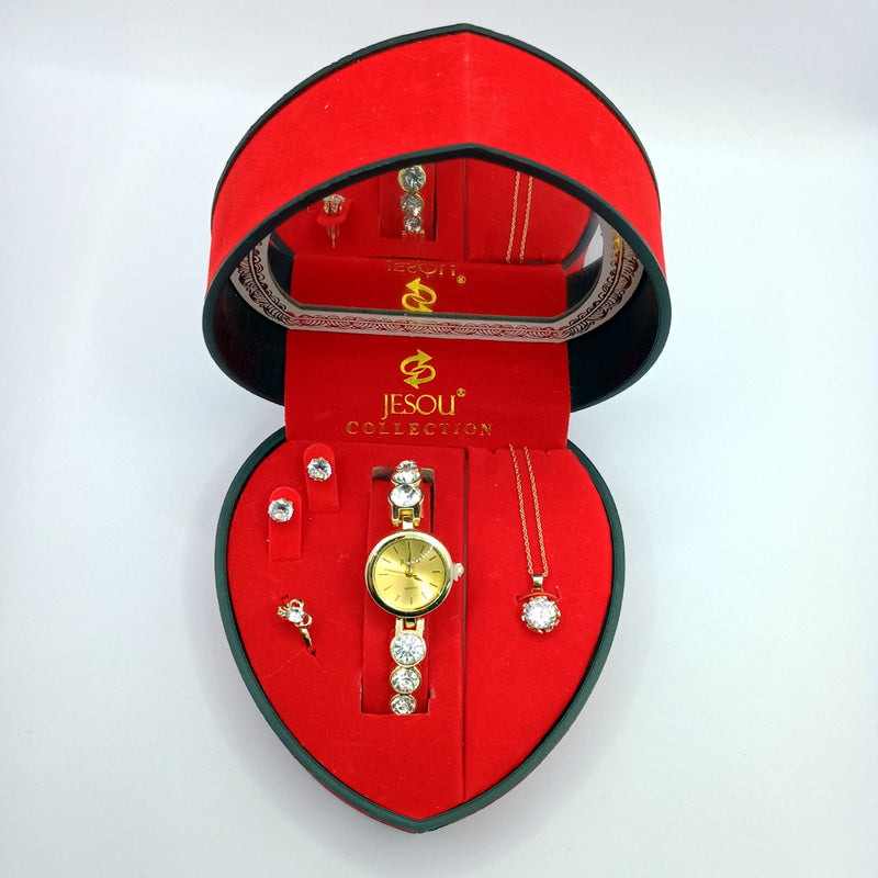 Women Bracelet Watch Set Crystal Design Necklace Earrings ring Female Jewelry Set Gift Box. GsmartBD Best Online Shop
